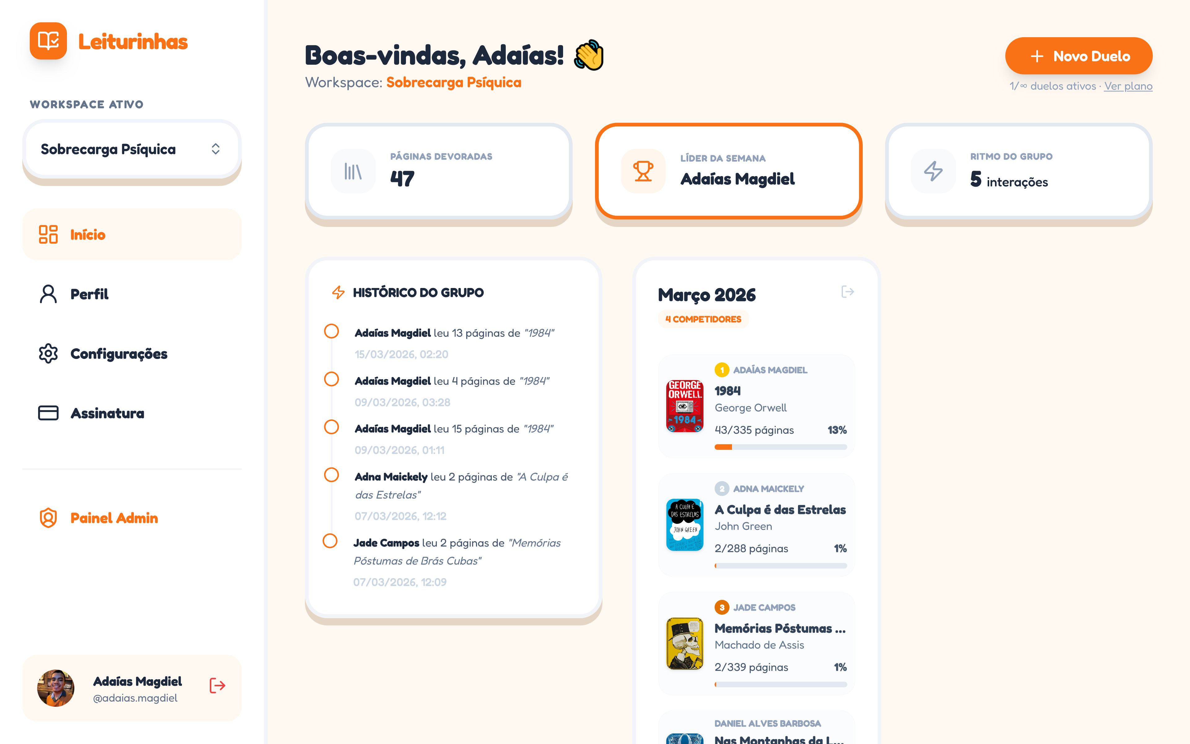 Prévia do painel do Leiturinhas mostrando rankings e progresso de leitura